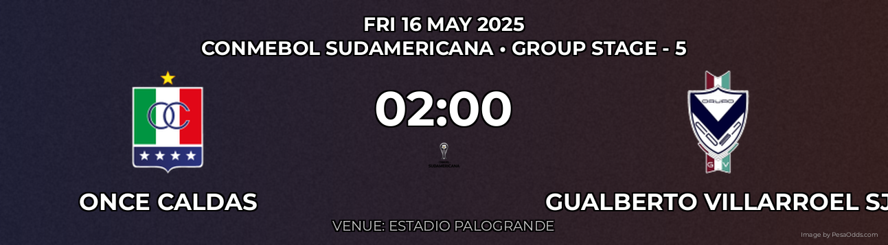 Once Caldas vs Gualberto Villarroel SJ Prediction match poster for CONMEBOL Sudamericana fixture on FRI 16 MAY 2025