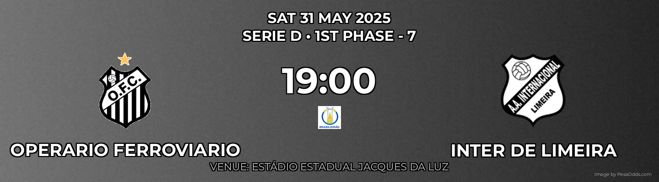 Operario Ferroviario vs Inter De Limeira Prediction match poster for Serie D fixture on SAT 31 MAY 2025