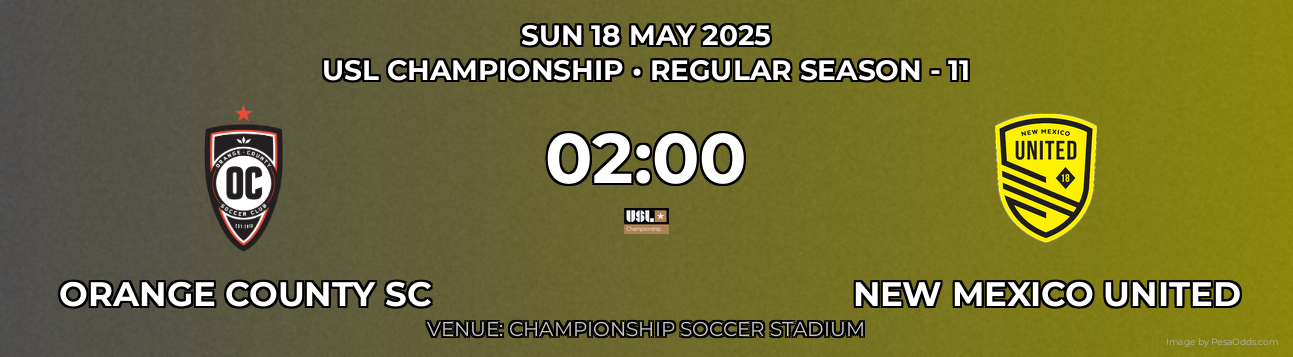 Orange County SC vs New Mexico United Prediction match poster for USL Championship fixture on SUN 18 MAY 2025
