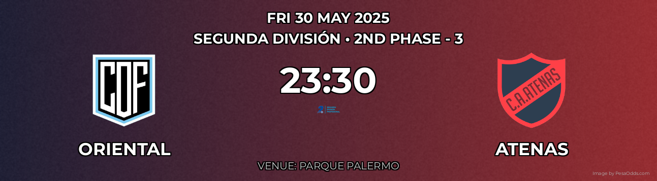 Oriental vs Atenas Prediction match poster for Segunda División fixture on FRI 30 MAY 2025