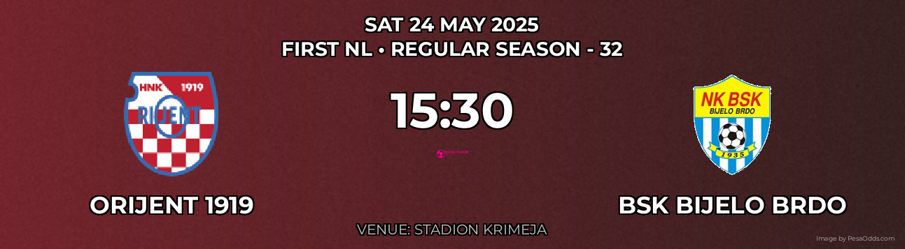 Orijent 1919 vs Bsk Bijelo Brdo Prediction match poster for First NL fixture on SAT 24 MAY 2025