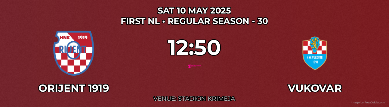 Orijent 1919 vs Vukovar Prediction match poster for First NL fixture on SAT 10 MAY 2025