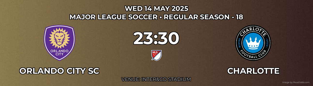 Orlando City SC vs Charlotte Prediction match poster for Major League Soccer fixture on WED 14 MAY 2025