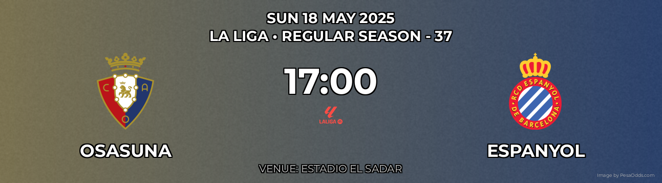 Osasuna vs Espanyol Prediction match poster for La Liga fixture on SUN 18 MAY 2025