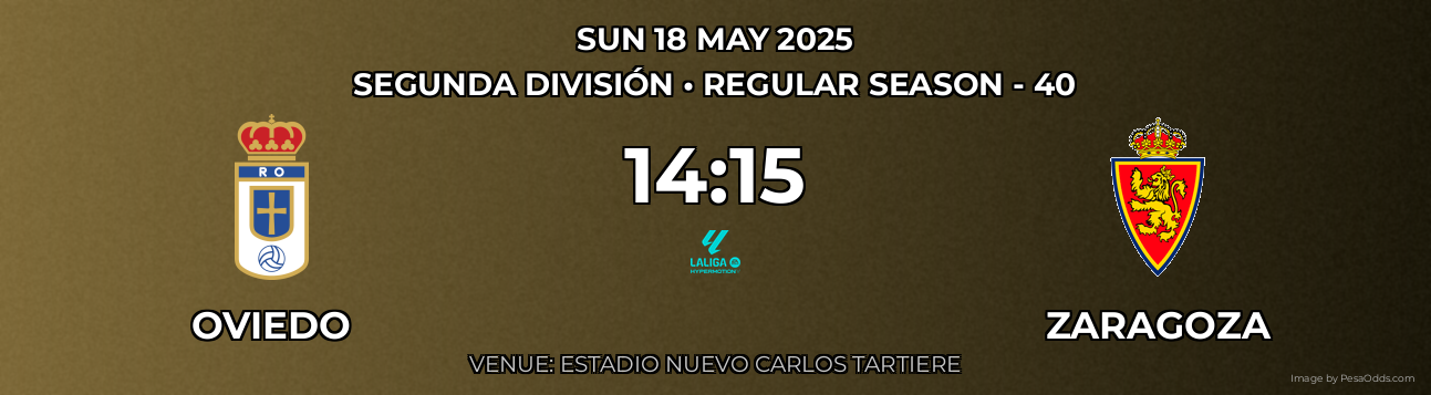 Oviedo vs Zaragoza Prediction match poster for Segunda División fixture on SUN 18 MAY 2025