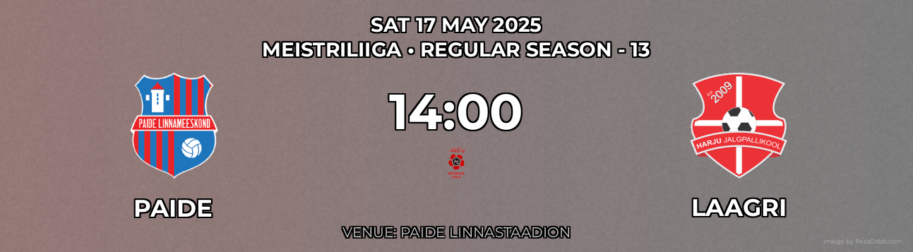 Paide vs Laagri Prediction match poster for Meistriliiga fixture on SAT 17 MAY 2025
