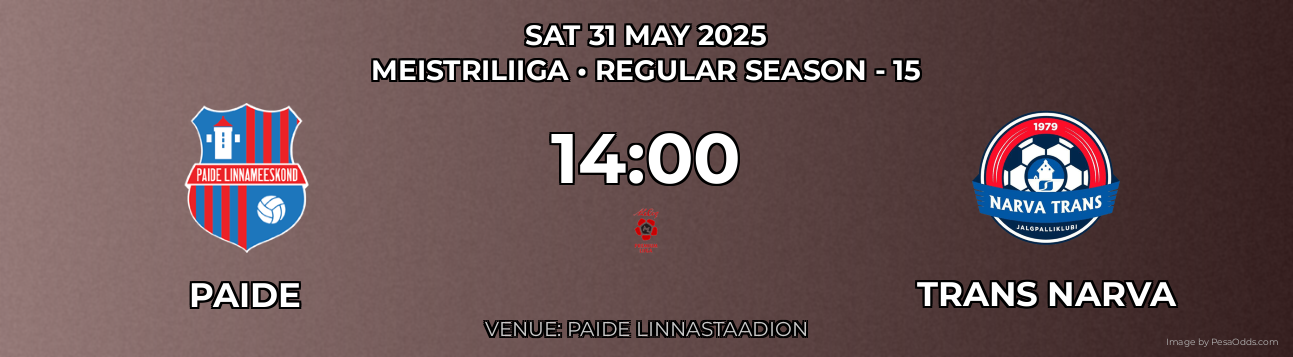 Paide vs Trans Narva Prediction match poster for Meistriliiga fixture on SAT 31 MAY 2025