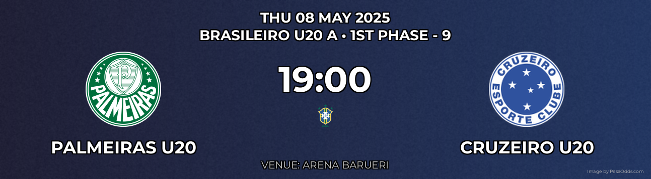 Palmeiras U20 vs Cruzeiro U20 Prediction match poster for Brasileiro U20 A fixture on THU 08 MAY 2025