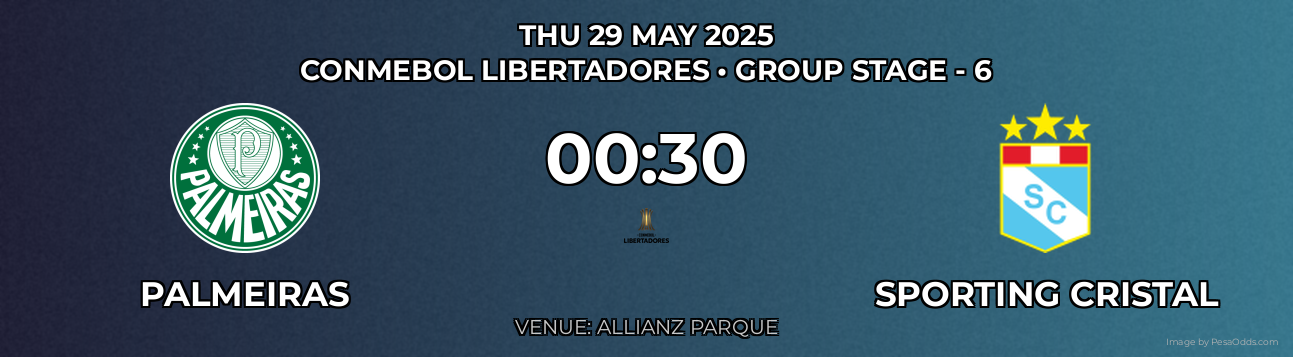 Palmeiras vs Sporting Cristal Prediction match poster for CONMEBOL Libertadores fixture on THU 29 MAY 2025