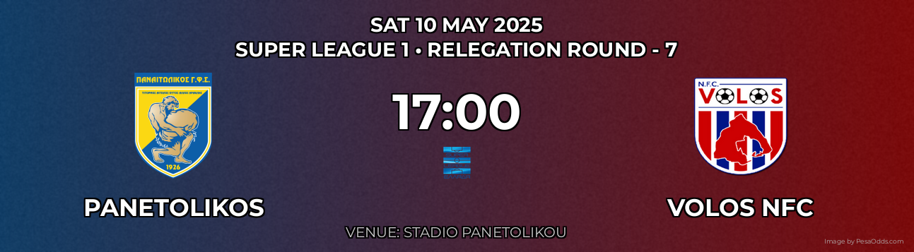 Panetolikos vs Volos NFC Prediction match poster for Super League 1 fixture on SAT 10 MAY 2025