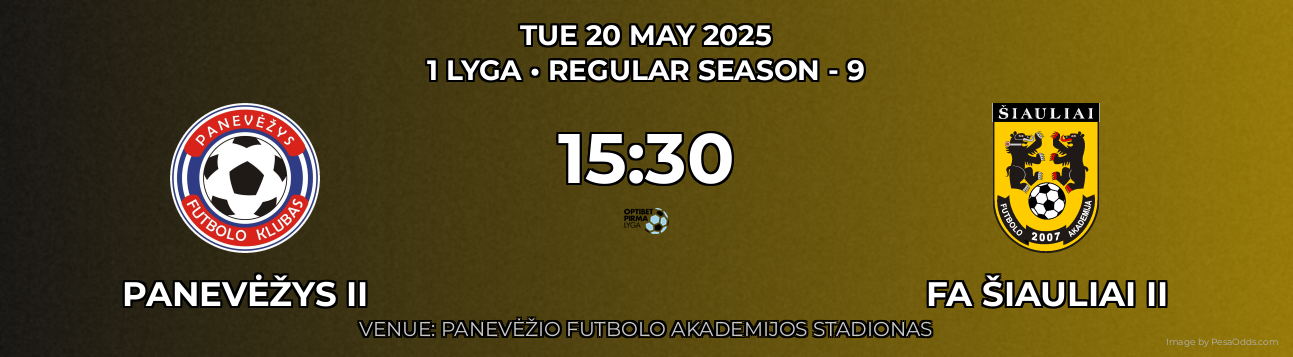 Panevėžys II vs FA Šiauliai II Prediction match poster for 1 Lyga fixture on TUE 20 MAY 2025