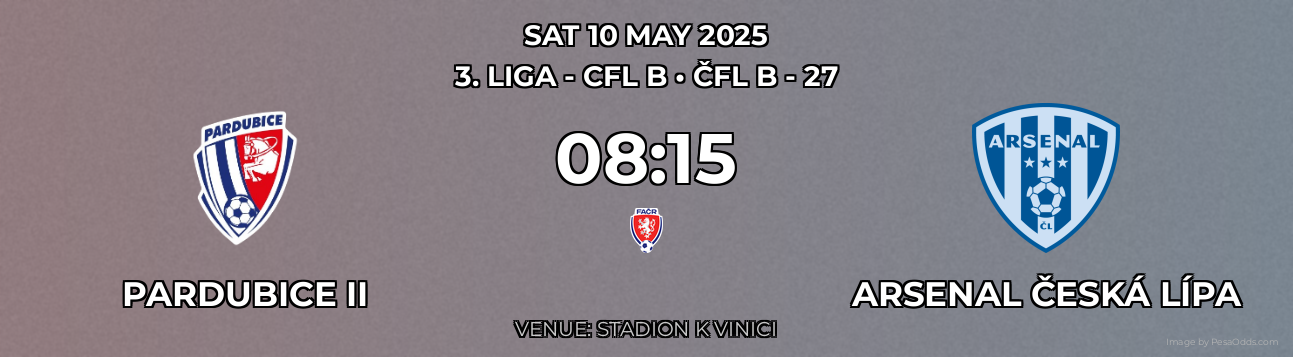 Pardubice II vs Arsenal Česká Lípa Prediction match poster for 3. liga - CFL B fixture on SAT 10 MAY 2025