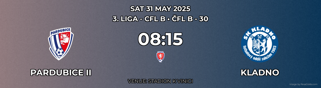 Pardubice II vs Kladno Prediction match poster for 3. liga - CFL B fixture on SAT 31 MAY 2025
