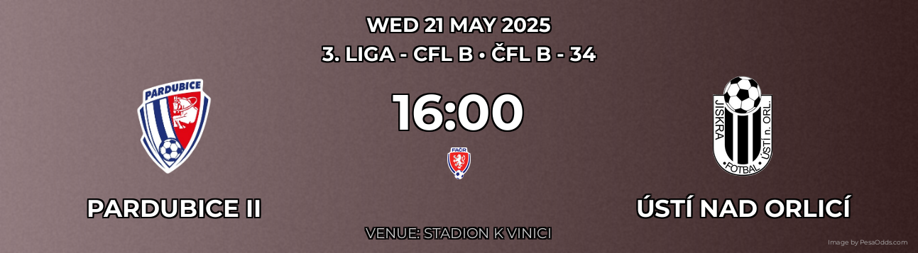 Pardubice II vs Ústí nad Orlicí Prediction match poster for 3. liga - CFL B fixture on WED 21 MAY 2025