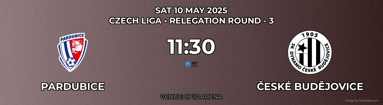 Pardubice vs České Budějovice Prediction match poster for Czech Liga fixture on SAT 10 MAY 2025