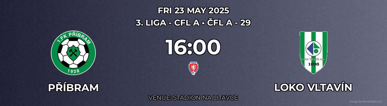 Příbram vs Loko Vltavín Prediction match poster for 3. liga - CFL A fixture on FRI 23 MAY 2025