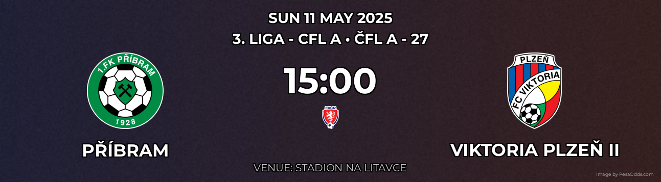 Příbram vs Viktoria Plzeň II Prediction match poster for 3. liga - CFL A fixture on SUN 11 MAY 2025