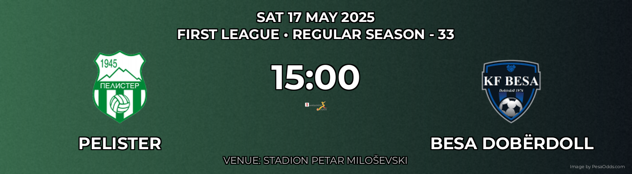 Pelister vs Besa Dobërdoll Prediction match poster for First League fixture on SAT 17 MAY 2025