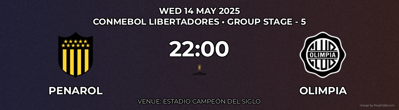 Penarol vs Olimpia Prediction match poster for CONMEBOL Libertadores fixture on WED 14 MAY 2025