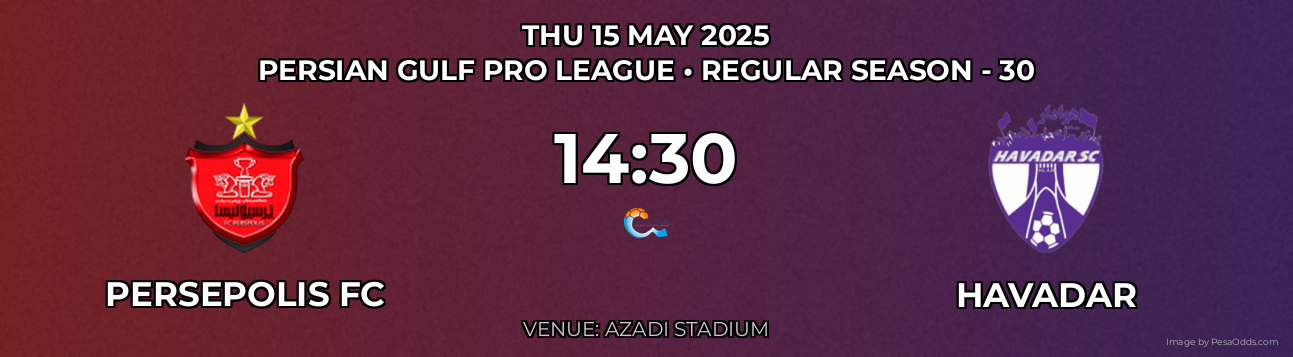 Persepolis FC vs Havadar Prediction match poster for Persian Gulf Pro League fixture on THU 15 MAY 2025