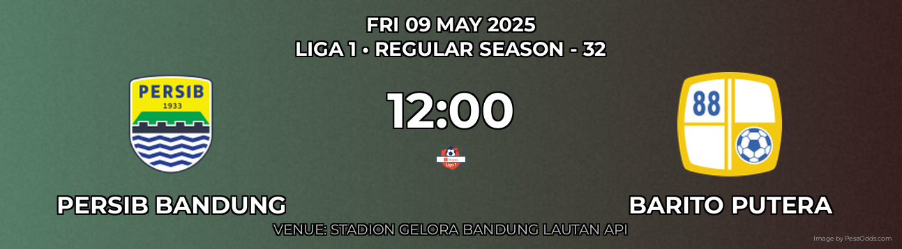 Persib Bandung vs Barito Putera Prediction match poster for Liga 1 fixture on FRI 09 MAY 2025