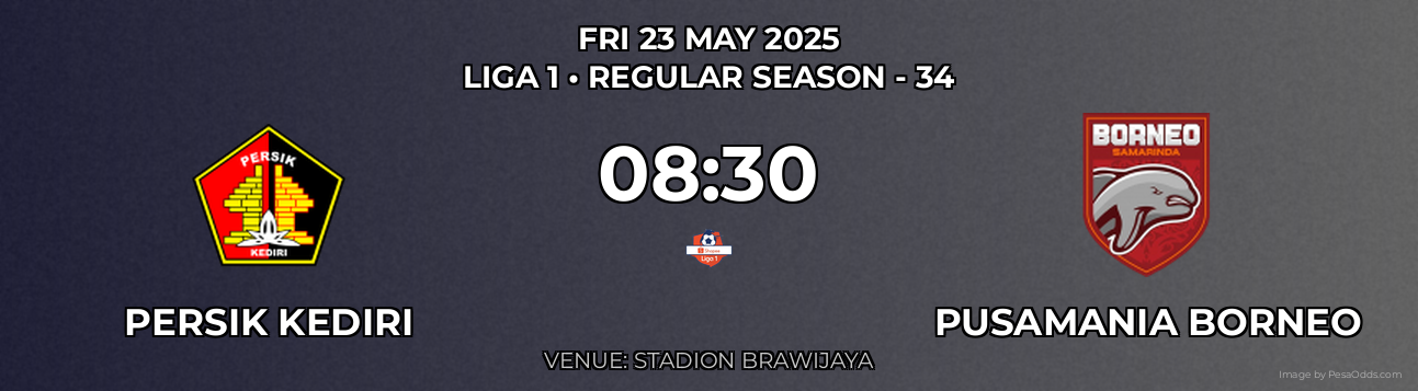 Persik Kediri vs Pusamania Borneo Prediction match poster for Liga 1 fixture on FRI 23 MAY 2025