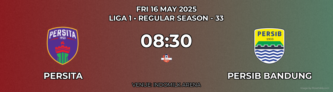 Persita vs Persib Bandung Prediction match poster for Liga 1 fixture on FRI 16 MAY 2025