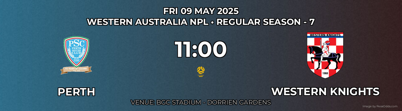 Perth vs Western Knights Prediction match poster for Western Australia NPL fixture on FRI 09 MAY 2025