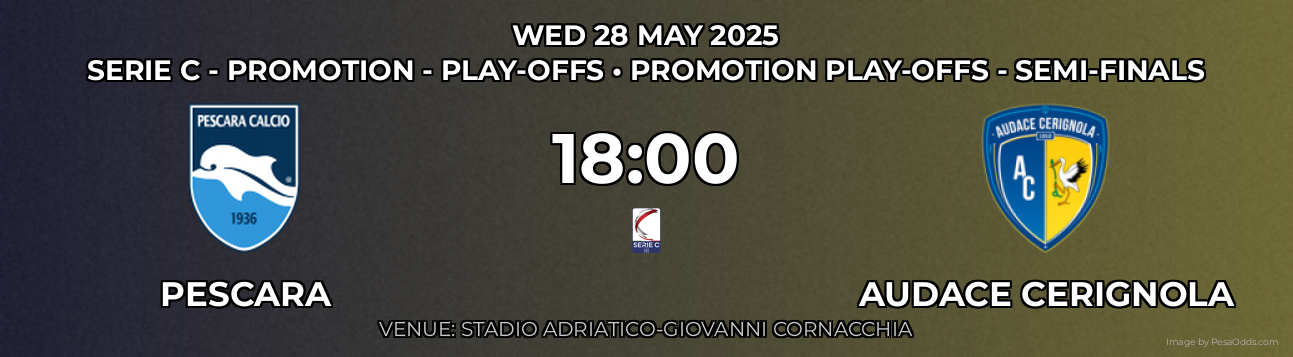 Pescara vs Audace Cerignola Prediction match poster for Serie C - Promotion - Play-offs fixture on WED 28 MAY 2025