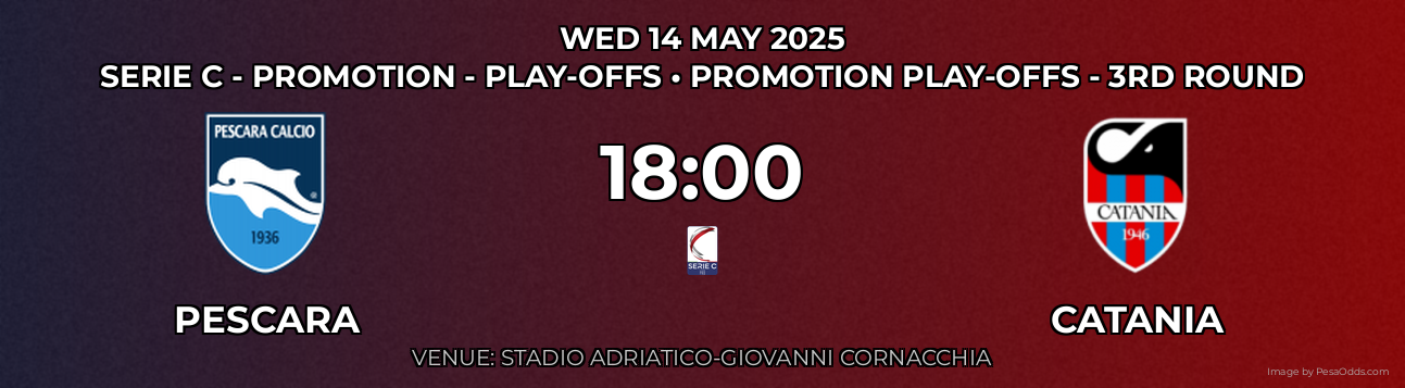Pescara vs Catania Prediction match poster for Serie C - Promotion - Play-offs fixture on WED 14 MAY 2025
