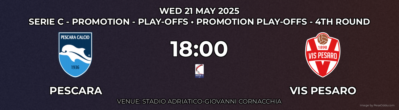 Pescara vs Vis Pesaro Prediction match poster for Serie C - Promotion - Play-offs fixture on WED 21 MAY 2025