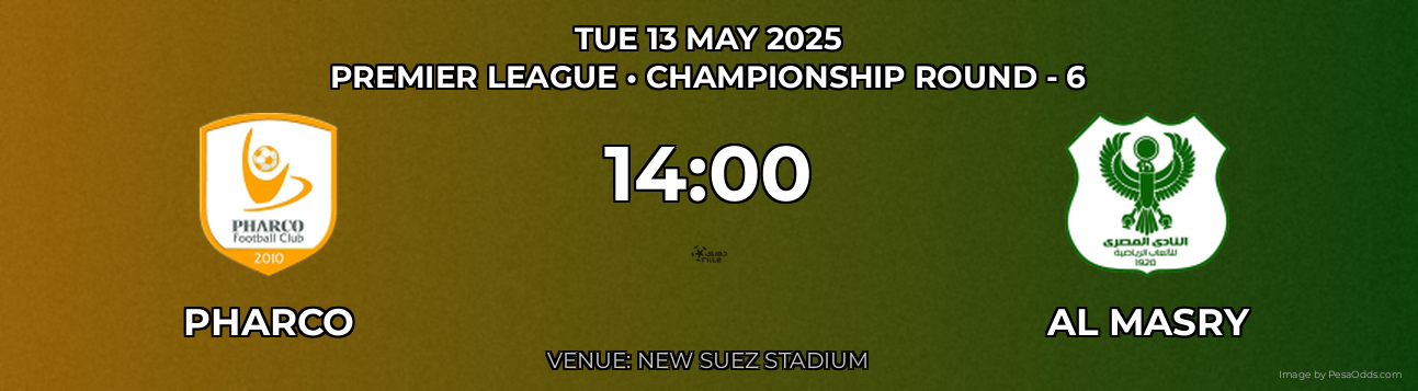 Pharco vs AL Masry Prediction match poster for Premier League fixture on TUE 13 MAY 2025