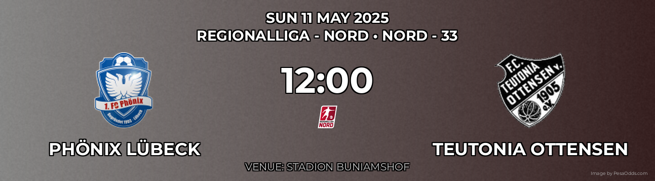 Phönix Lübeck vs Teutonia Ottensen Prediction match poster for Regionalliga - Nord fixture on SUN 11 MAY 2025