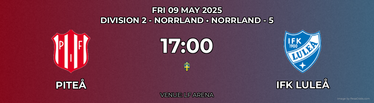 Piteå vs IFK Luleå Prediction match poster for Division 2 - Norrland fixture on FRI 09 MAY 2025