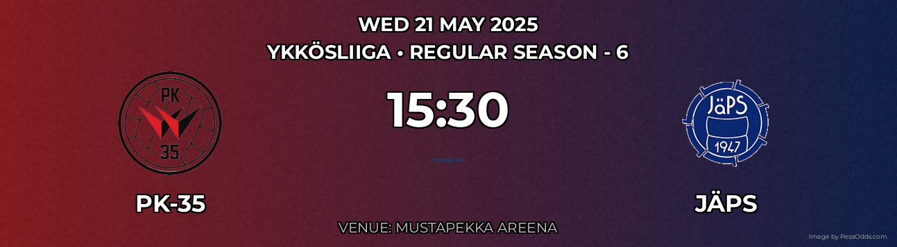 PK-35 vs JäPS Prediction match poster for Ykkösliiga fixture on WED 21 MAY 2025