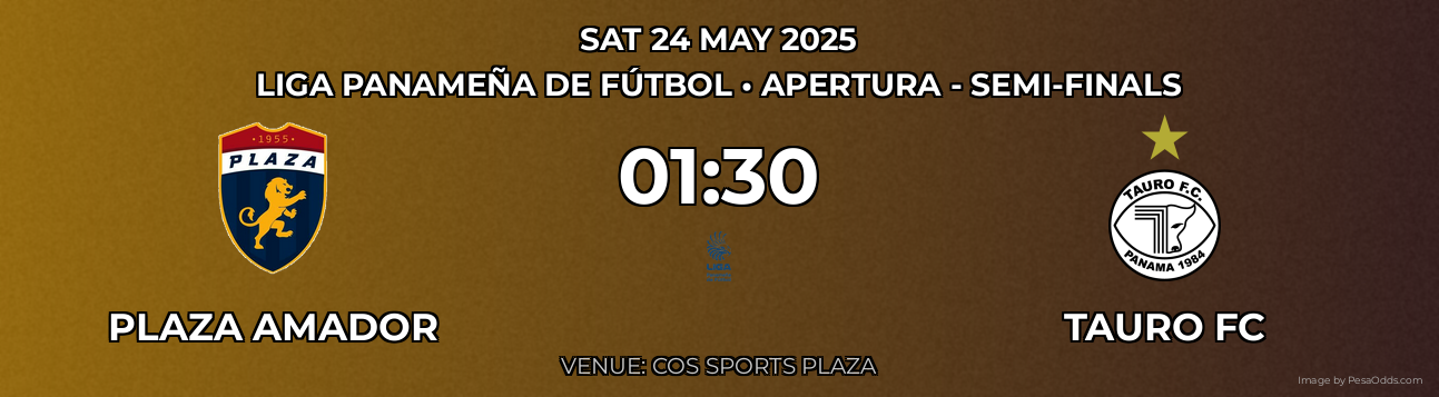 Plaza Amador vs Tauro FC Prediction match poster for Liga Panameña de Fútbol fixture on SAT 24 MAY 2025