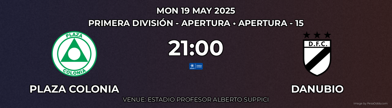 Plaza Colonia vs Danubio Prediction match poster for Primera División - Apertura fixture on MON 19 MAY 2025