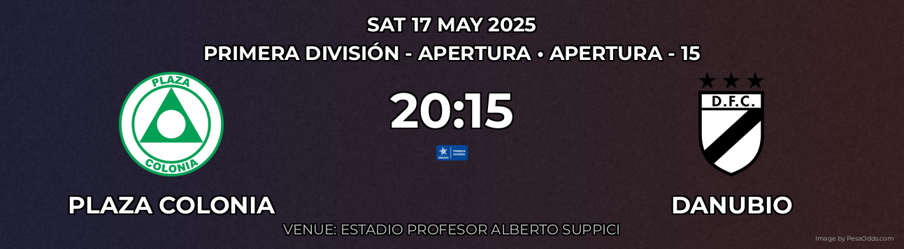 Plaza Colonia vs Danubio Prediction match poster for Primera División - Apertura fixture on SAT 17 MAY 2025