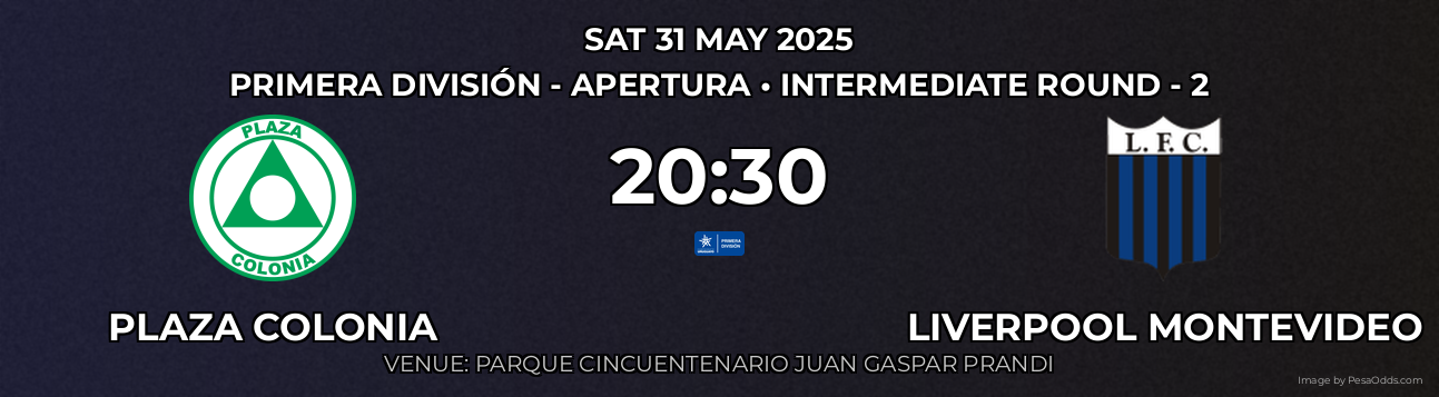 Plaza Colonia vs Liverpool Montevideo Prediction match poster for Primera División - Apertura fixture on SAT 31 MAY 2025