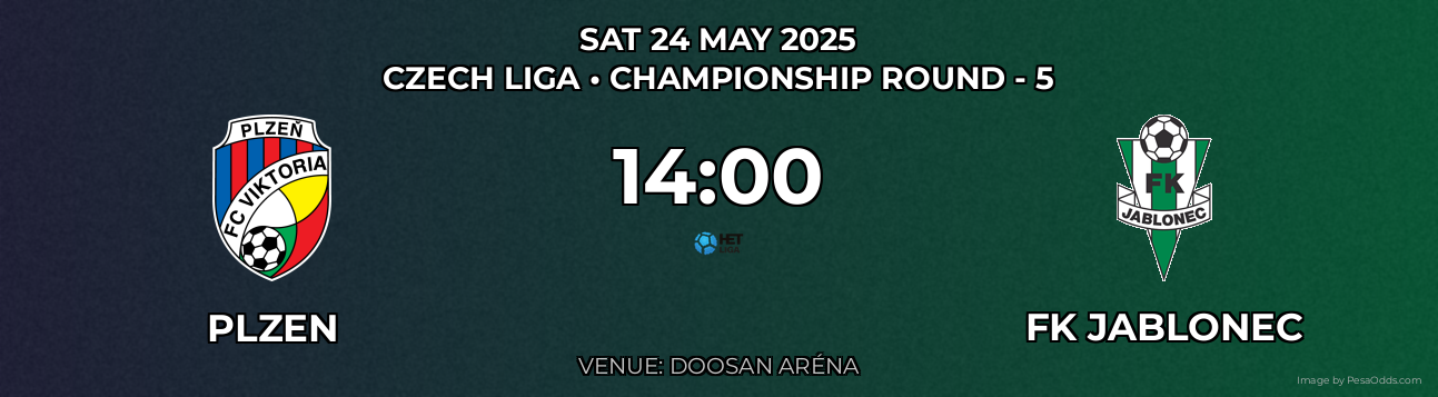 Plzen vs FK Jablonec Prediction match poster for Czech Liga fixture on SAT 24 MAY 2025