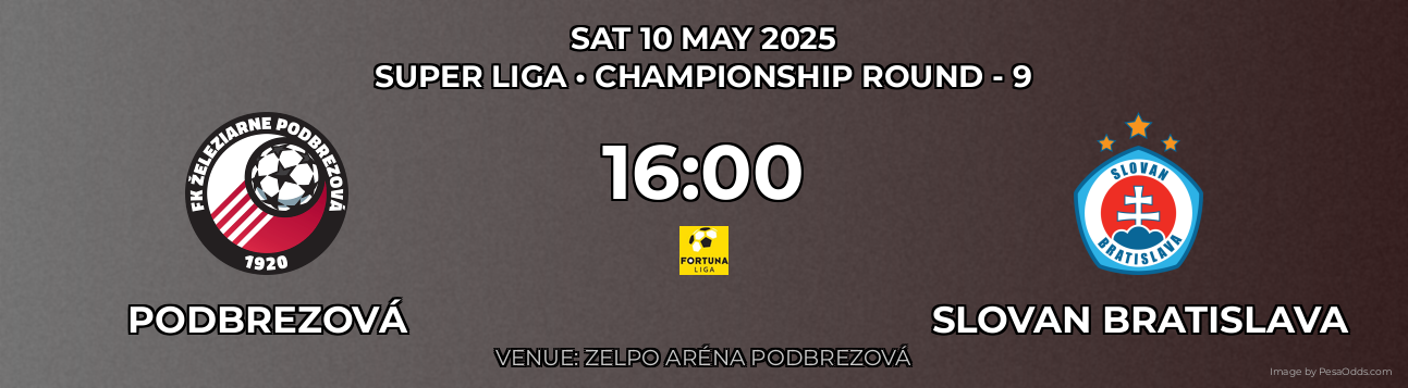 Podbrezová vs Slovan Bratislava Prediction match poster for Super Liga fixture on SAT 10 MAY 2025