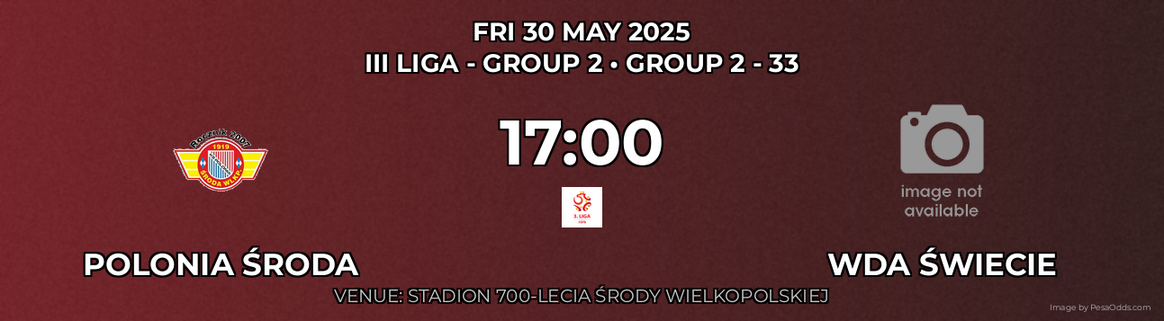 Polonia Środa vs Wda Świecie Prediction match poster for III Liga - Group 2 fixture on FRI 30 MAY 2025