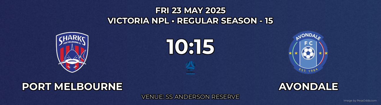 Port Melbourne vs Avondale Prediction match poster for Victoria NPL fixture on FRI 23 MAY 2025