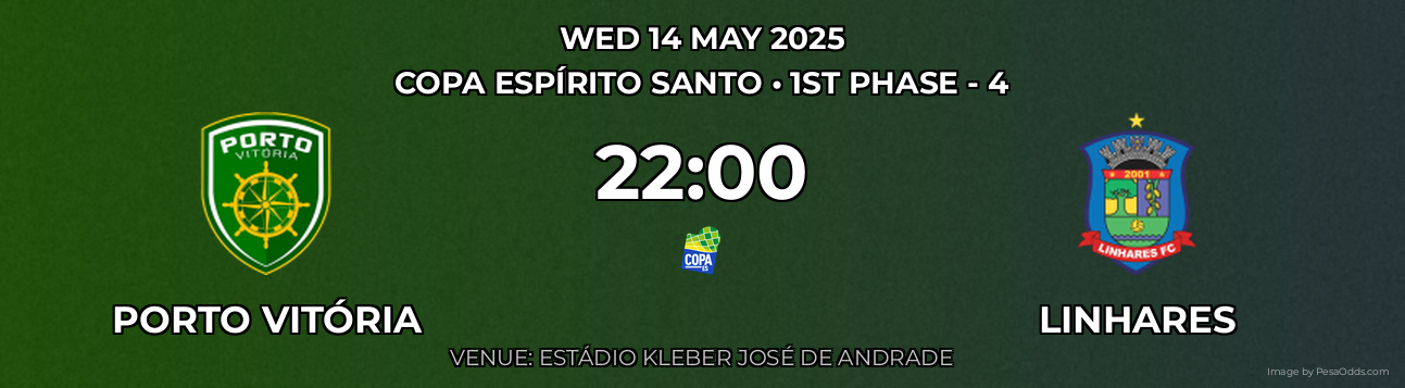 Porto Vitória vs Linhares Prediction match poster for Copa Espírito Santo fixture on WED 14 MAY 2025