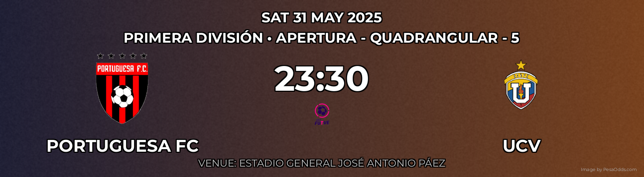 Portuguesa FC vs UCV Prediction match poster for Primera División fixture on SAT 31 MAY 2025