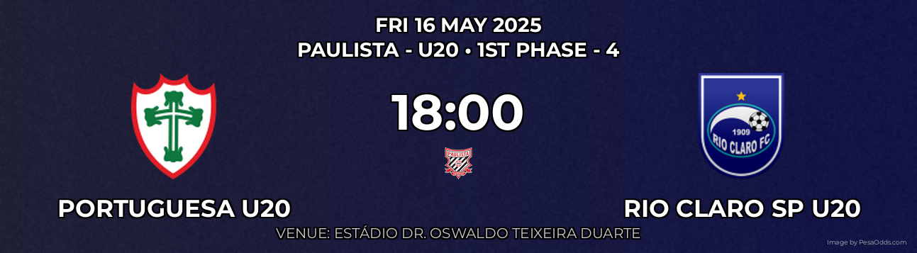 Portuguesa U20 vs Rio Claro SP U20 Prediction match poster for Paulista - U20 fixture on FRI 16 MAY 2025