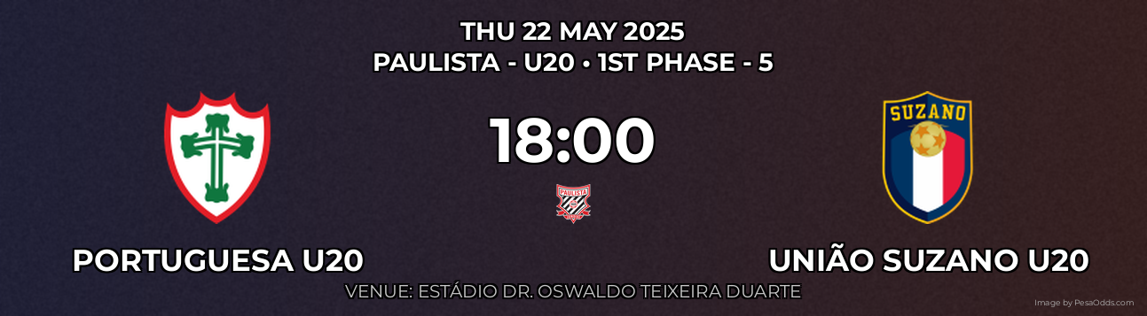 Portuguesa U20 vs União Suzano U20 Prediction match poster for Paulista - U20 fixture on THU 22 MAY 2025
