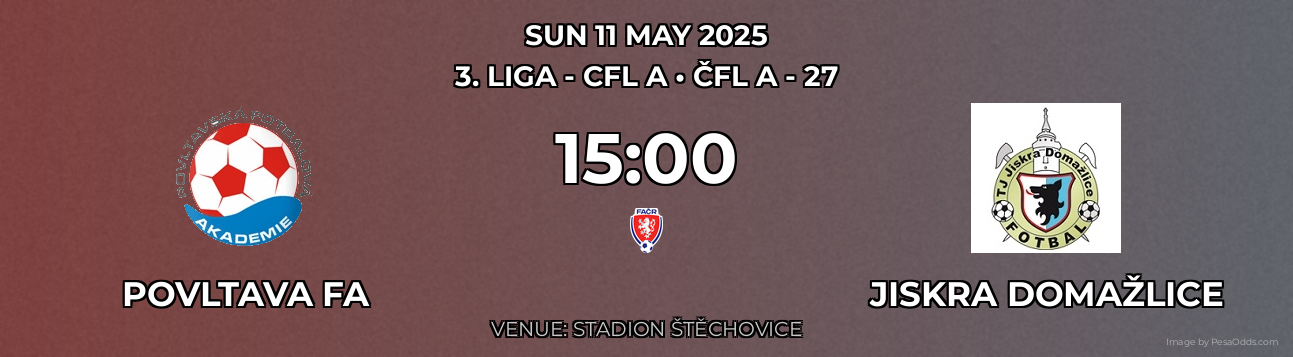 Povltava FA vs Jiskra Domažlice Prediction match poster for 3. liga - CFL A fixture on SUN 11 MAY 2025