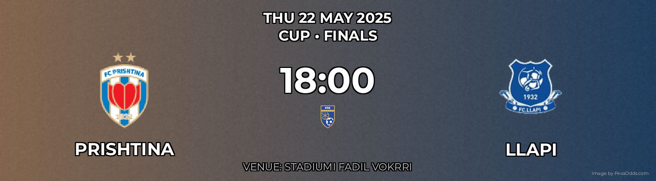 Prishtina vs Llapi Prediction match poster for Cup fixture on THU 22 MAY 2025