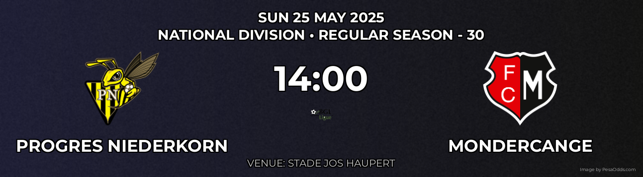 Progres Niederkorn vs Mondercange Prediction match poster for National Division fixture on SUN 25 MAY 2025